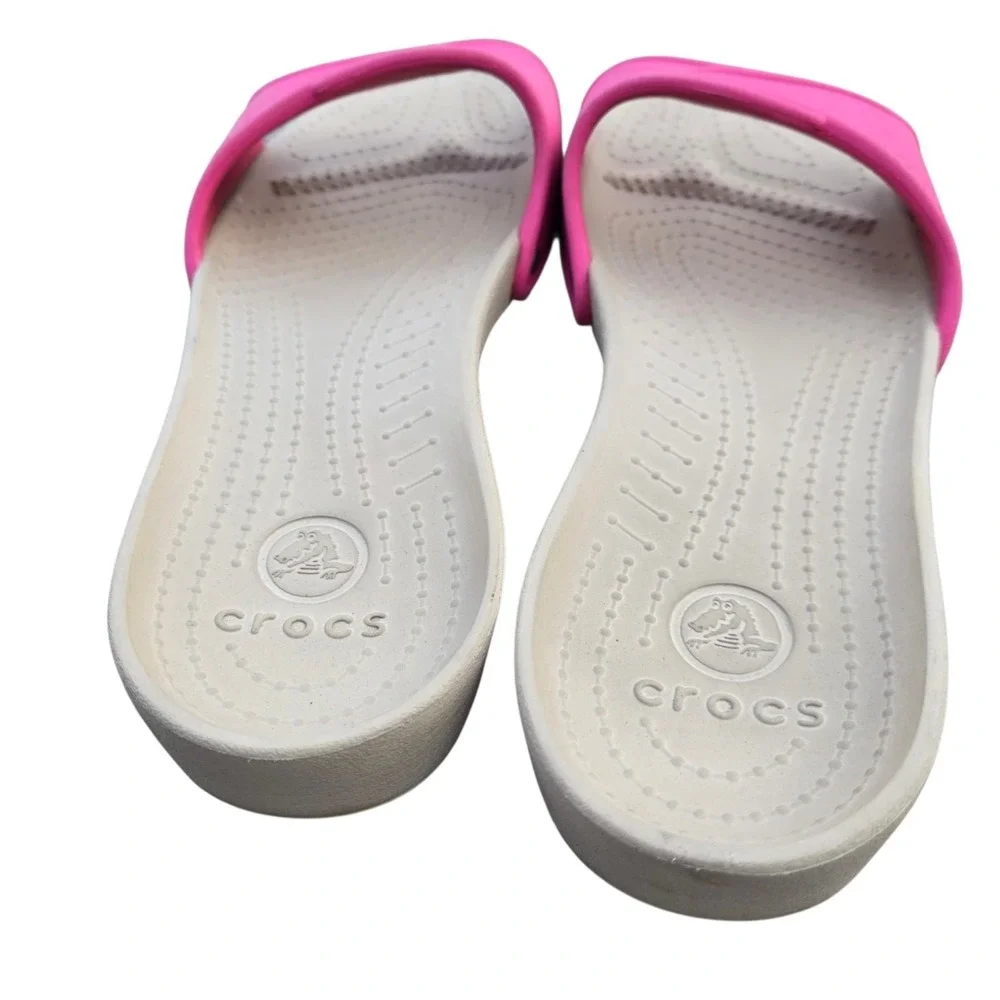 CROCS Sandal Cobbler Womens sz 8 PINK Slides Slip On Single Strap Preppy Beach